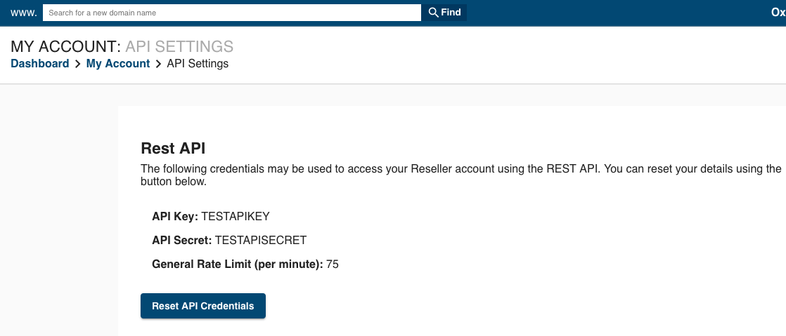 Netistrar Dashboard API settings