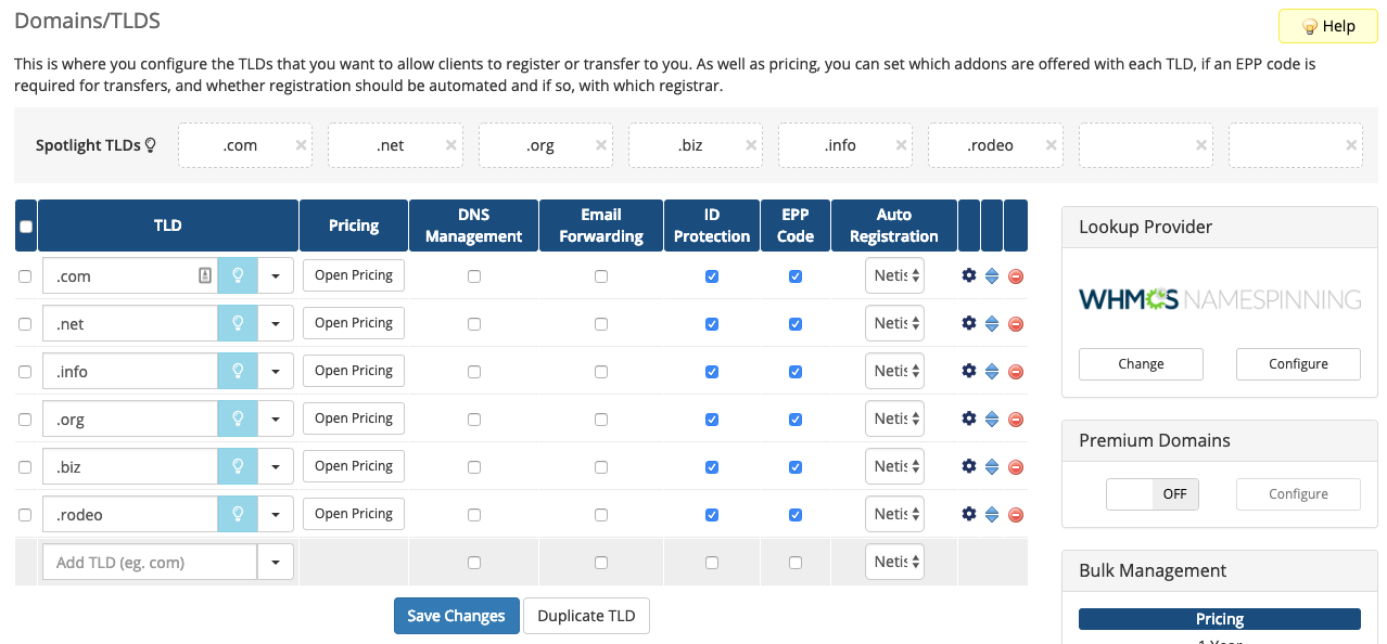 Netistrar's WHMCS Edit TLDs image