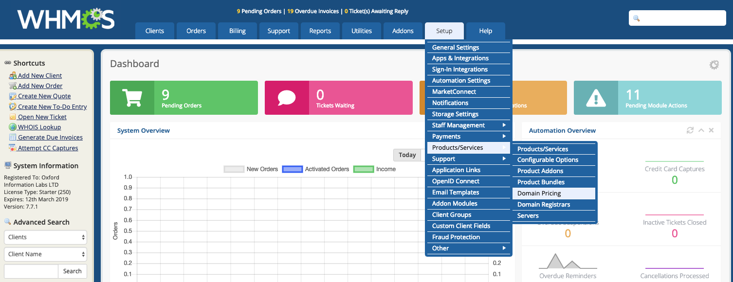 WHMCS - Domain Pricing screen