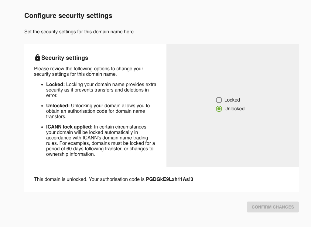 Netistrar Dashboard security settings